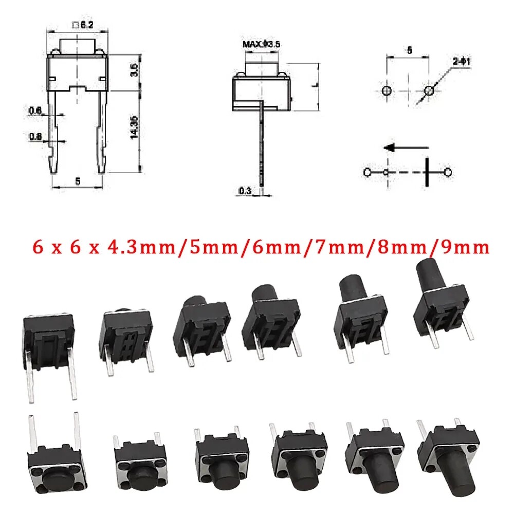 50x Tactile Reset Push Button Switch 2-Pin Momentary Micro Mini Tiny SMD 12V DC
