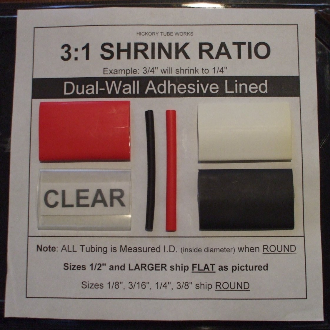 1/4" BLACK 4 Ft. Dual-Wall Adhesive Lined Heat Shrink Tubing 3:1 Ratio