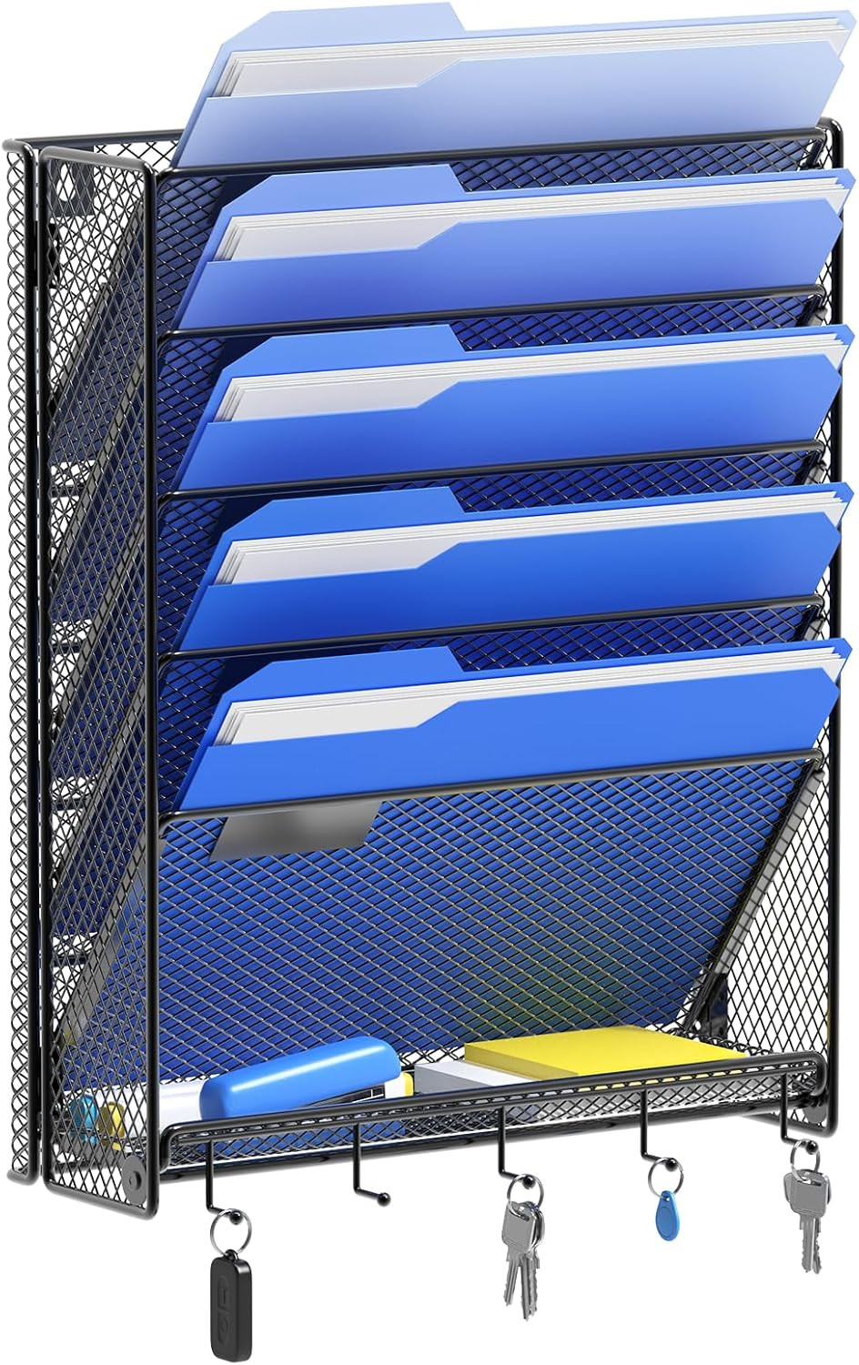 OUTWOLF 6-Tier Wall-Mounted File Organizer with Hooks for Office Documents