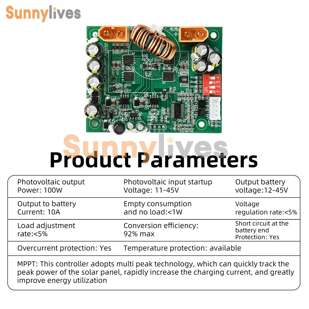 100W MPPT Smart Solar Controller DIP Switch for 12V 24V Energy Storage Systems