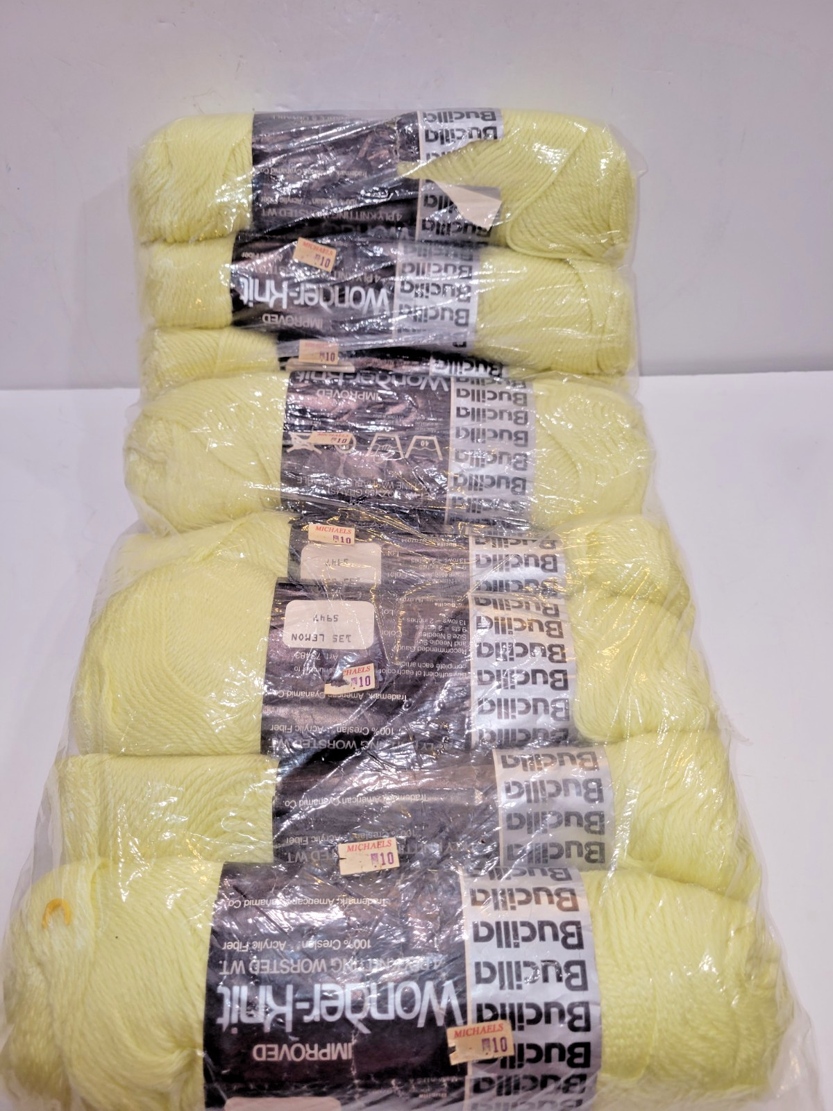 Lot Of 8 Vintage Bucilla Yarn Wonder-knit 3 oz 135 Lemon Yellow in Original Bag