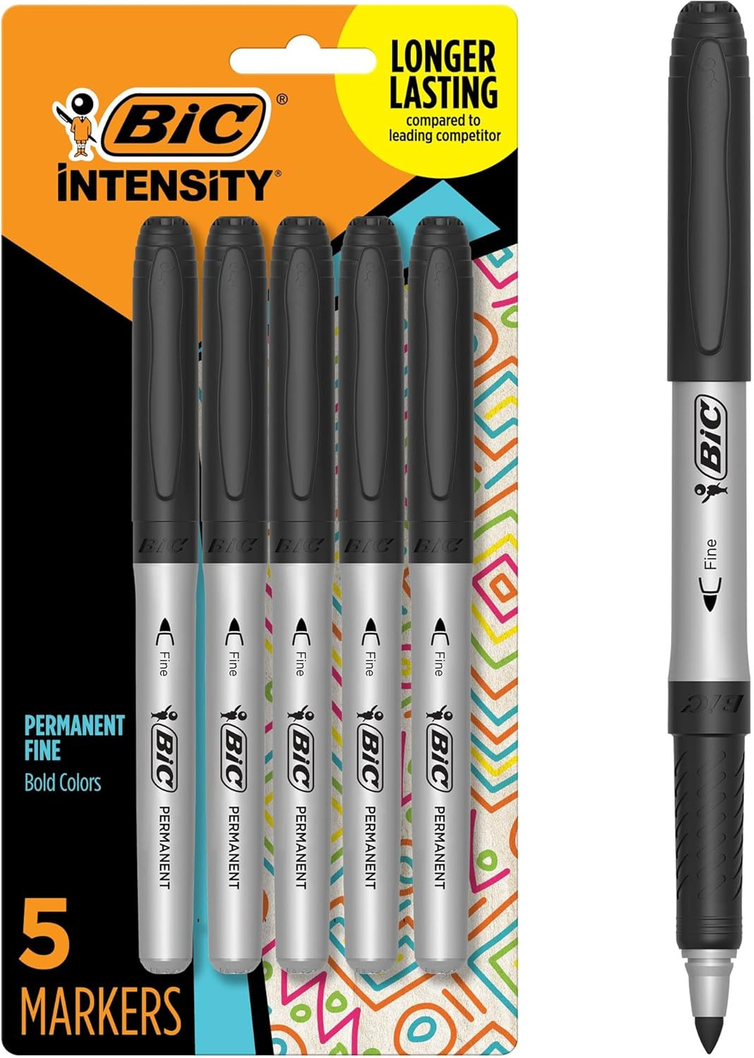Permanent Markers Fine Point Black 5 Pack Non Slip Grip