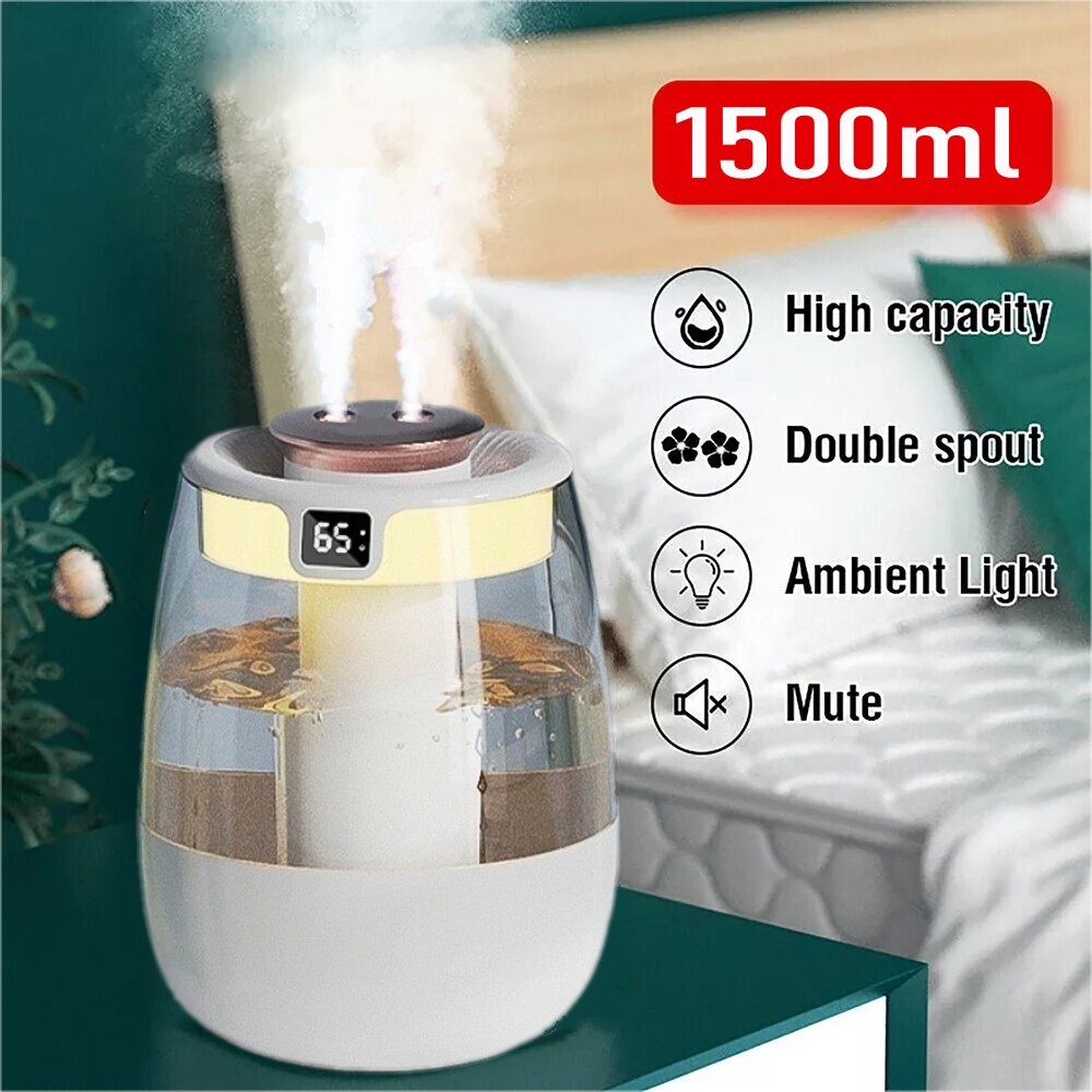 1.5L Ultrasonic Cool Mist Humidifier for Bedroom with Essential Oil Diffuser