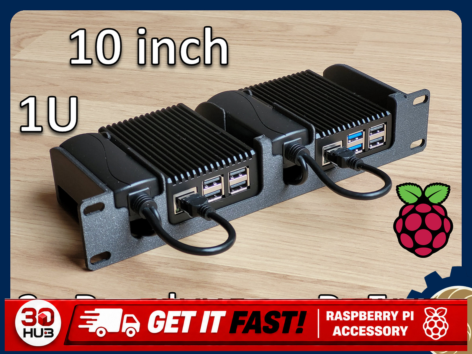 10 Inch Rack Mount 1U Shelf 2x Raspberry Pi 5 4 3 PoE Splitter Aluminum Case