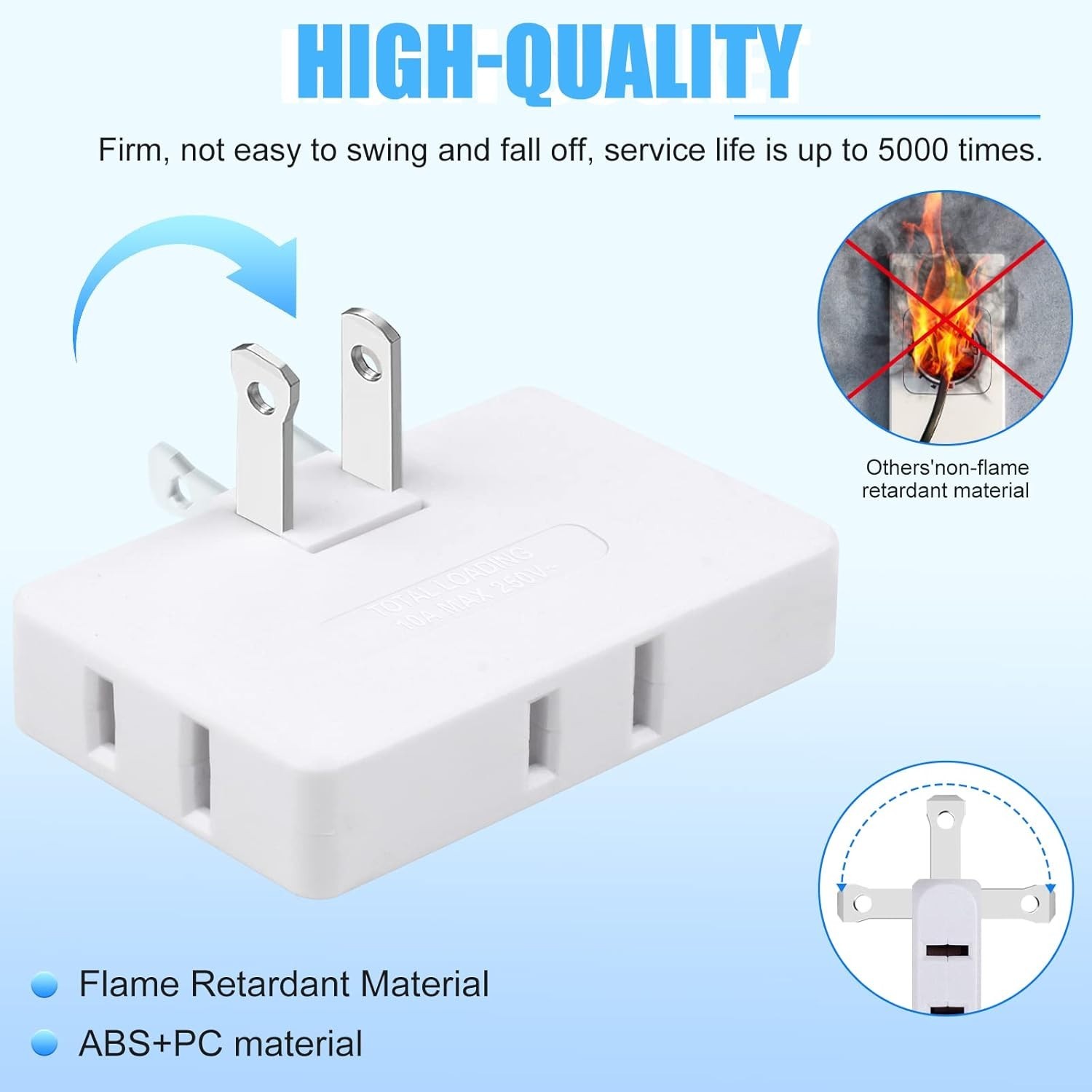 3 Pack AC Flat Wall Outlet Extender Flat Plug Adapter Outlet, Fold-Able