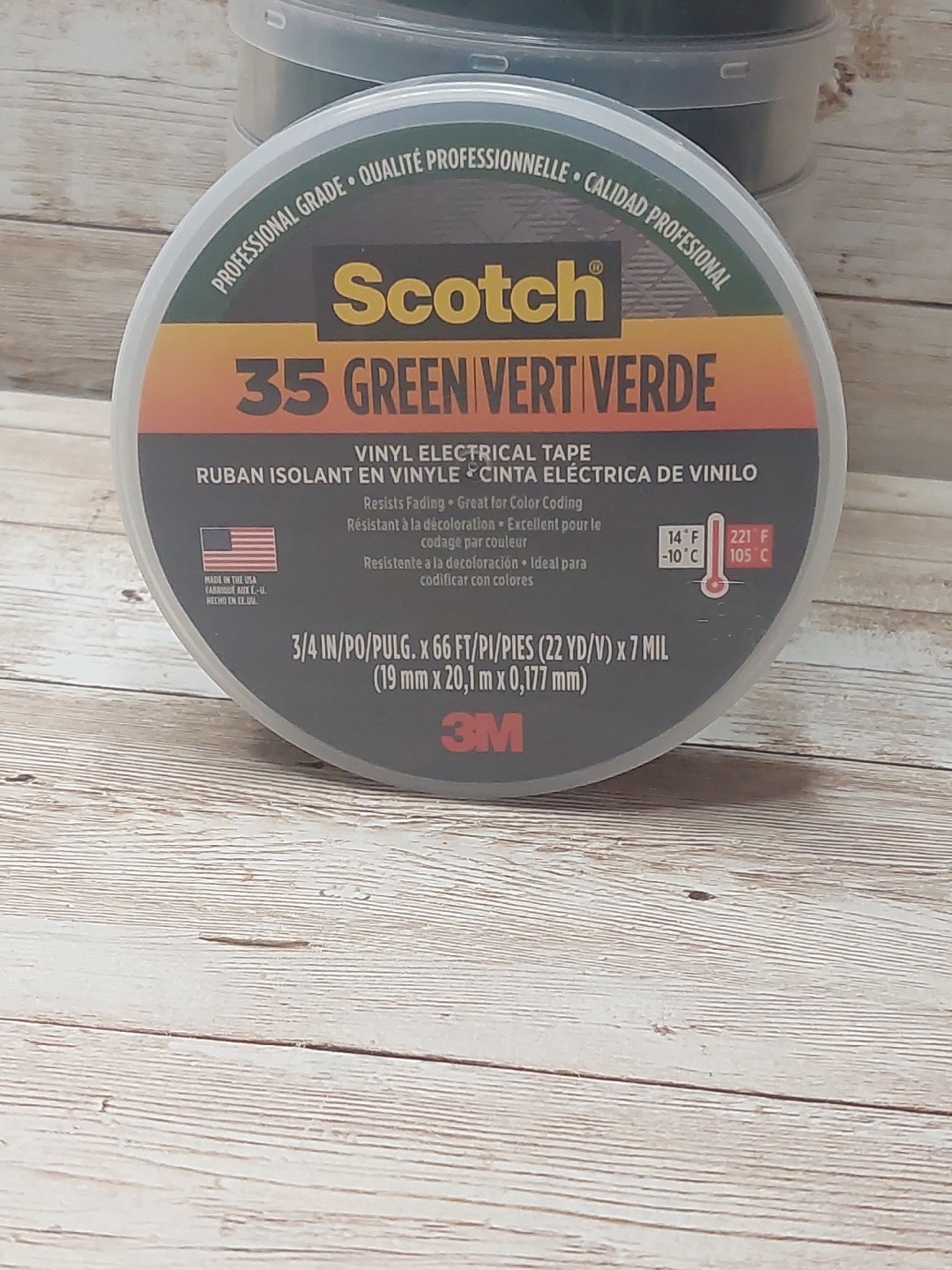 Lot Of 7 3M  35 3/4" Green Scotch Vinyl Electrical Tape No. 35