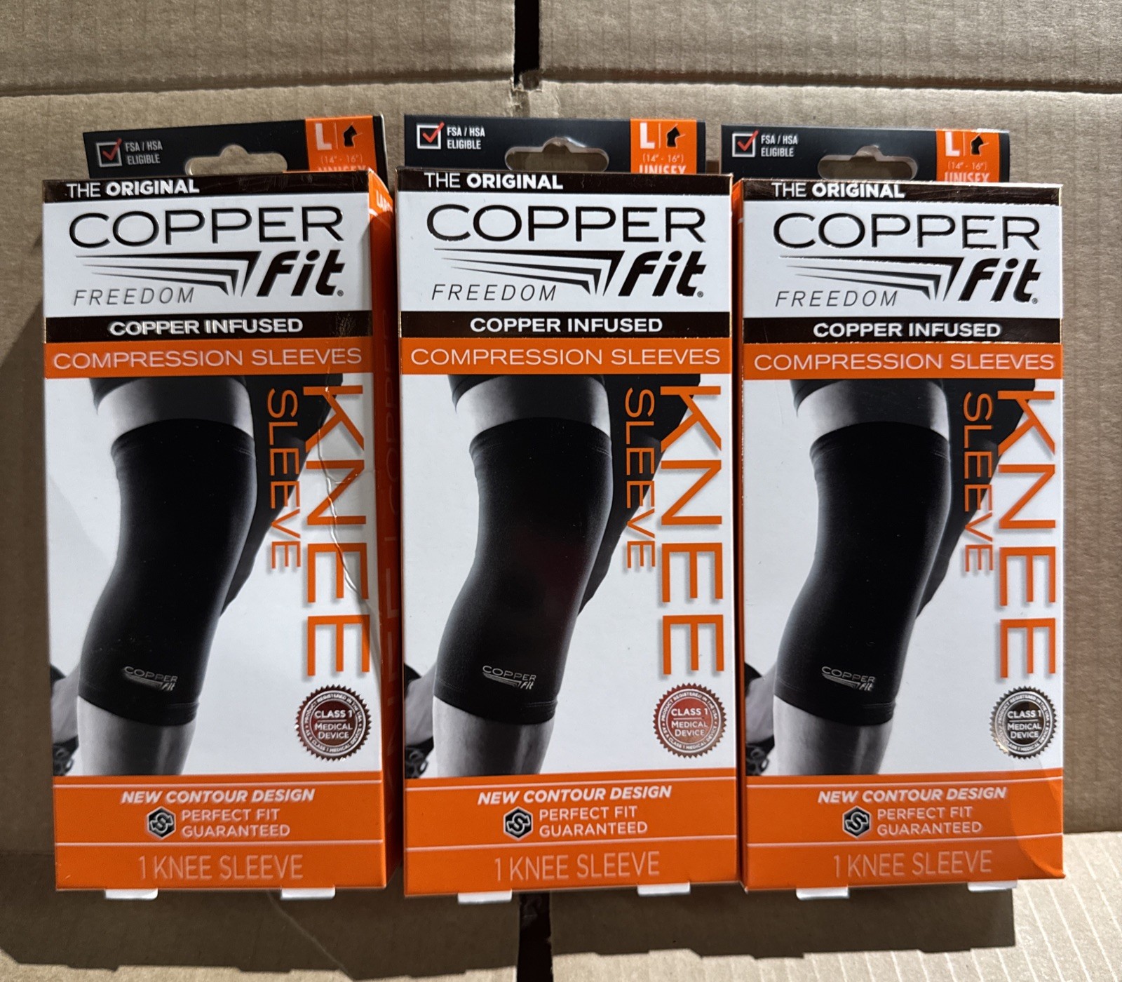 3x COPPER FIT ORIGINAL COPPER INFUSED COMPRESSION KNEE SLEEVE LARGE NEW