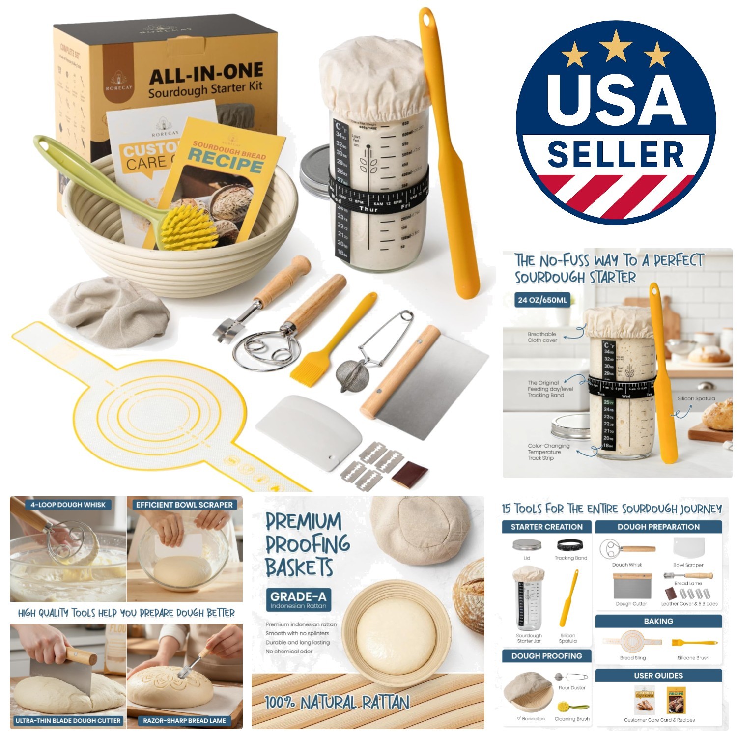 Complete Sourdough Starter Kit with 24oz Glass Jar & 9