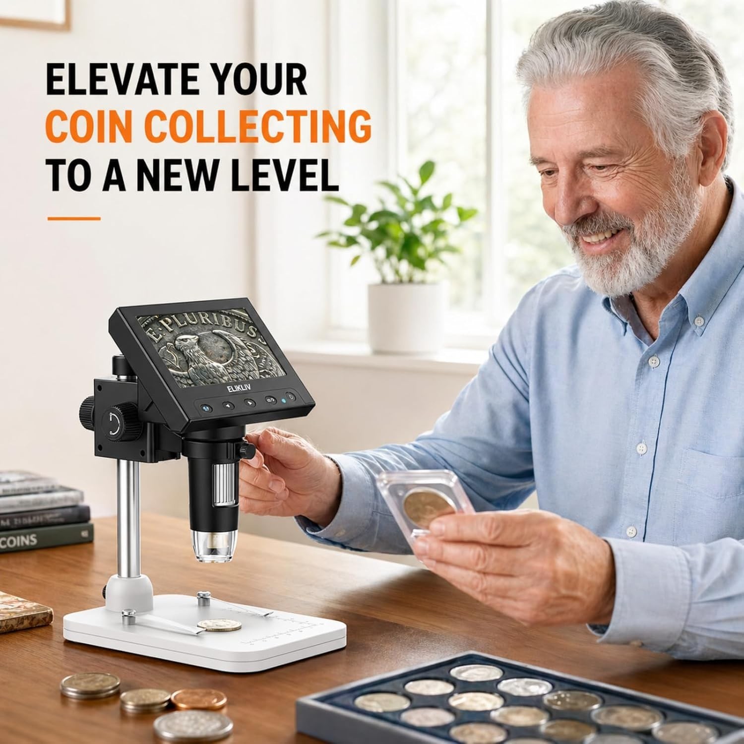Microscope, LCD Digital Coin Microscope 1000x, Coin Magnifier with 8 Adjustab...