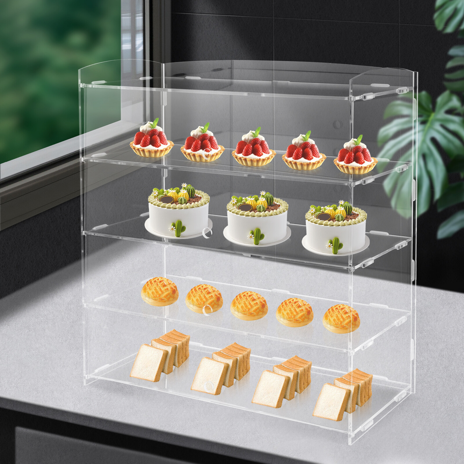 Acrylic Display Case Bakery Pastry Display Case 4 Tier Showcase Countertop