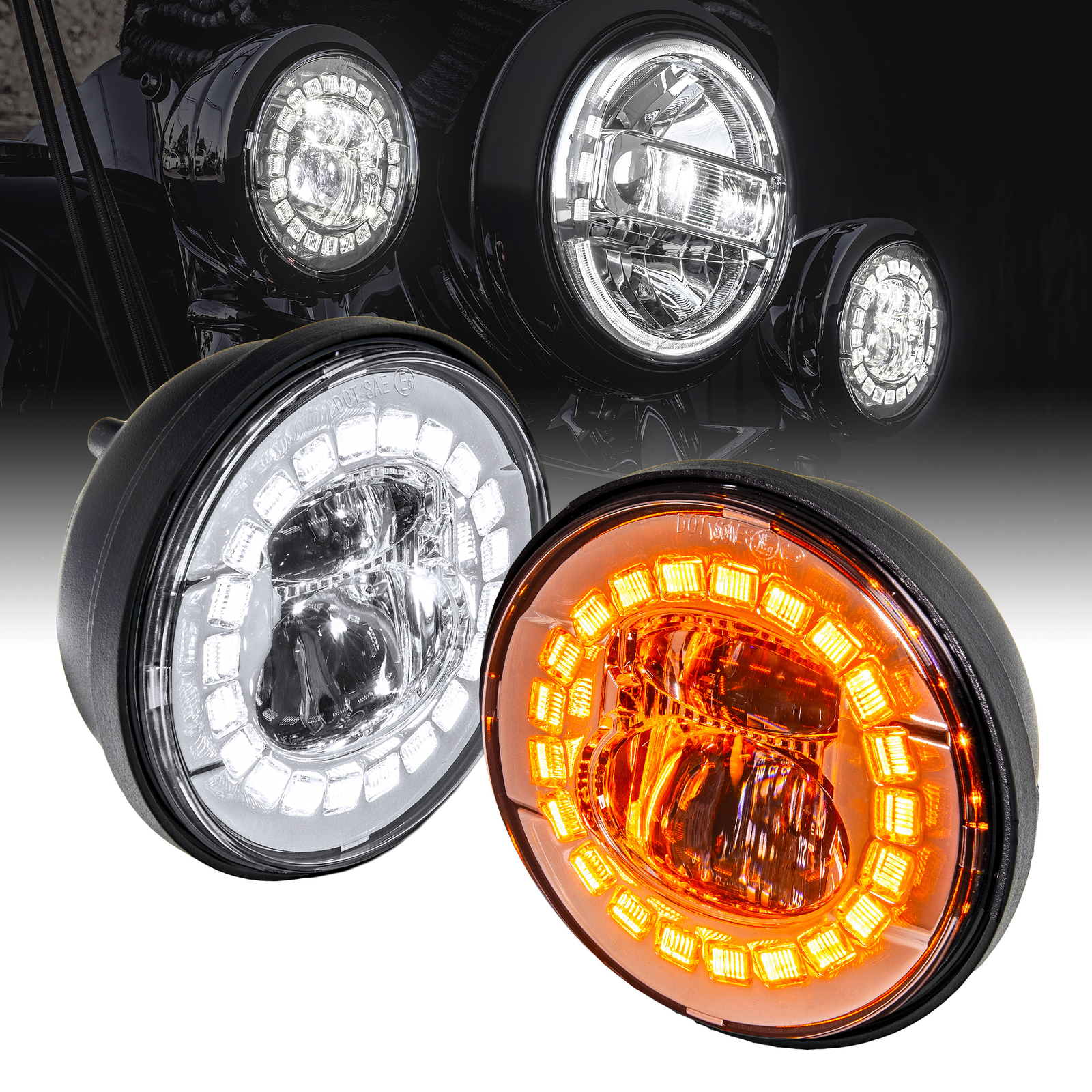 Chrome 4.5” HALO LED Fog Passing Lamp Lights w/ Turn Signal for Harley Davidson