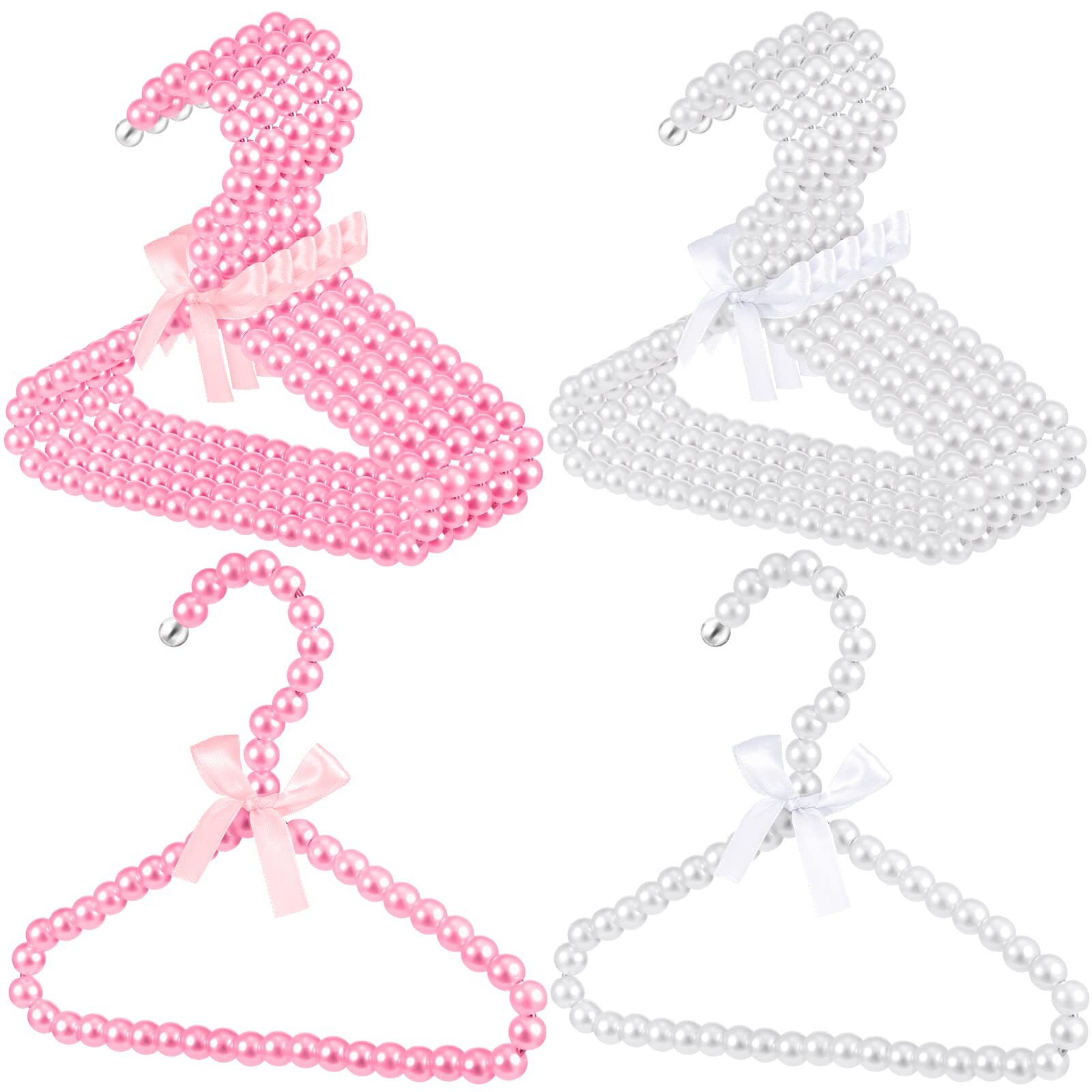 10 Pcs Small Pearl Hanger Mini Pearl Metal Elegant Clothes Hangers With Ribbon F