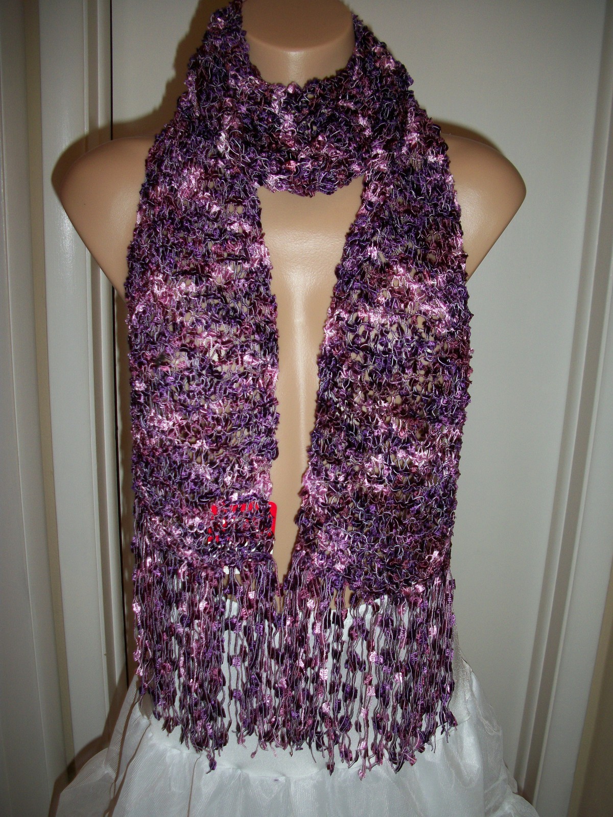 NEW - HAND KNIT CROCHET SHAWL  WRAP  SCARF BURGUNDY PINK SIZE 71" x 8.5" INCHES