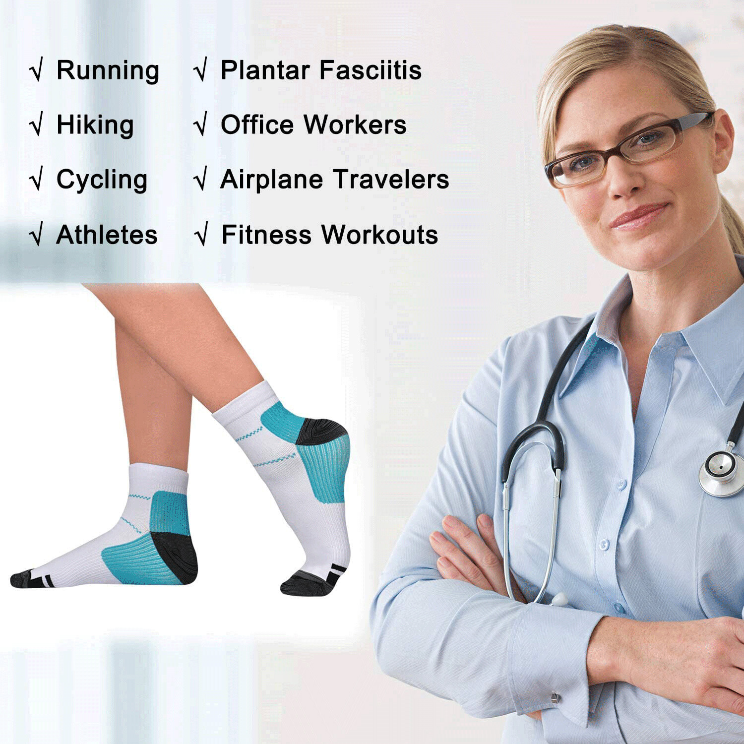 Compression Socks for Plantar Fasciitis-Ankle Support & Foot Pain Relief Sleeves