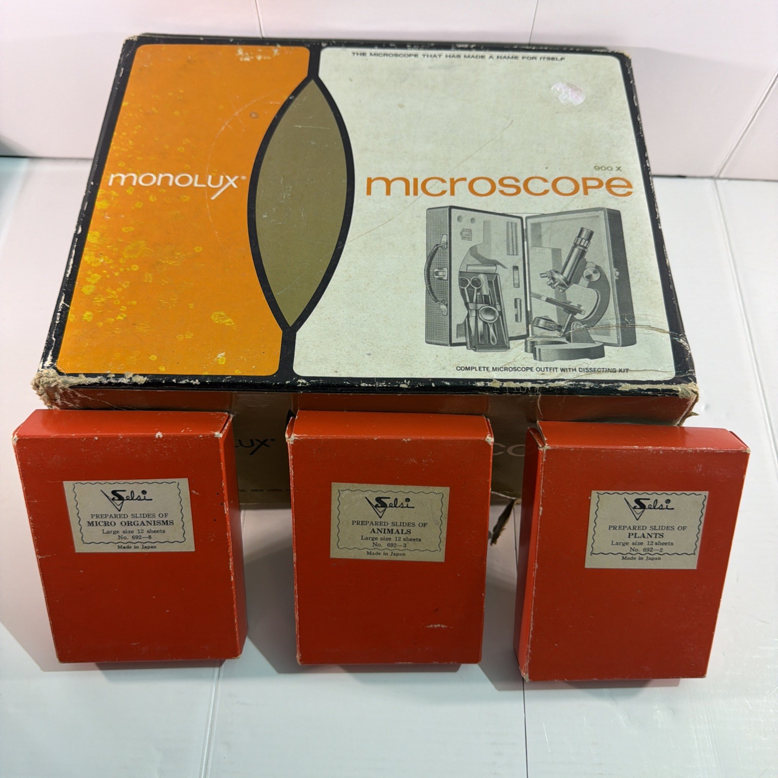 Vintage Monolux Microscope W/  Case And Slides Model 6120