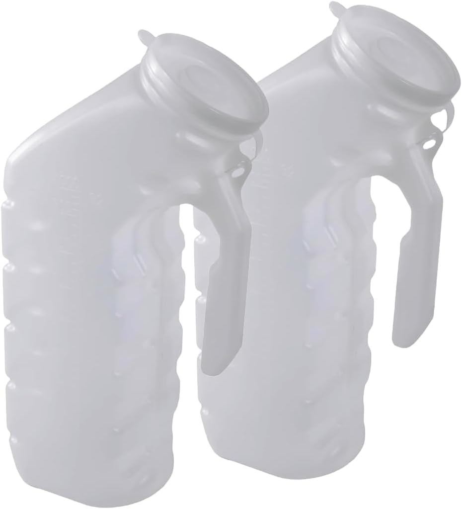 Vakly Male Urinal with Cover and Handle [2 Pack 32Oz] Portable Handheld Overnigh