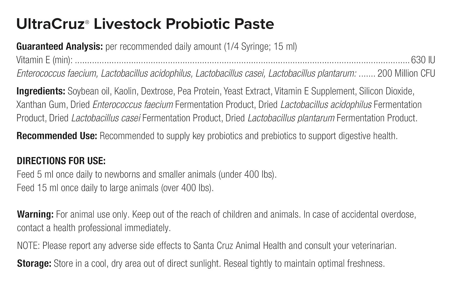 Livestock Probiotic Supplement, 60 Ml Paste