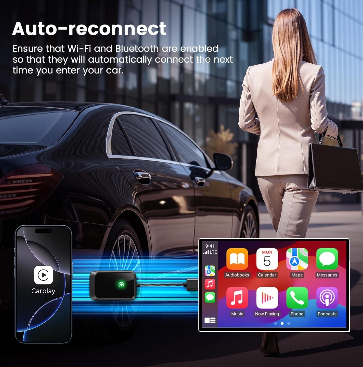 Lincisoonic Wireless CarPlay Adapter for iPhone - Wired to Wireless, Fast Red