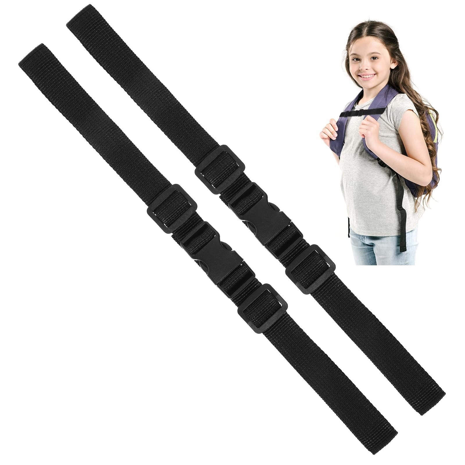 2 Pack Adjustable Backpack Chest Strap, Sternum Straps for Backpacks, Black