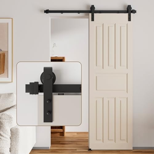 5FT Sliding Barn Door Hardware Kit, Heavy Duty Track for 26-30" 5FT-Single Door