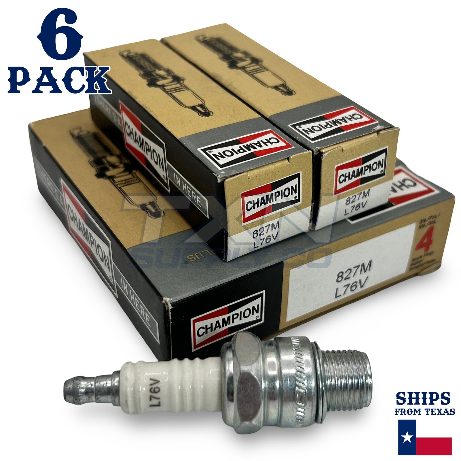 Champion 827M Marine Spark Plug L76V - 6 Pack