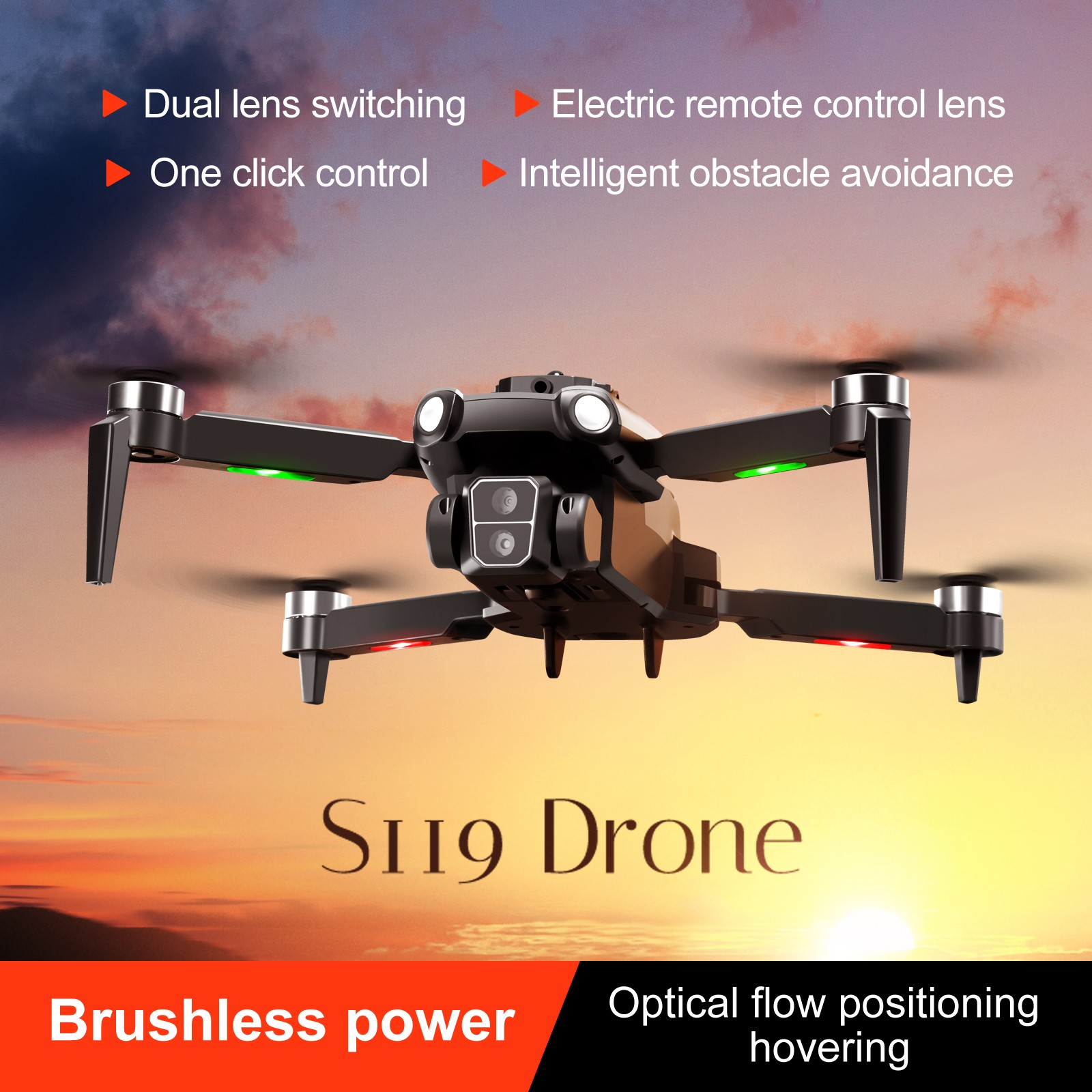 S119 Drone Brushless Foldable Obstacle Avoidance Drone FPV With 2 Battery | NE
