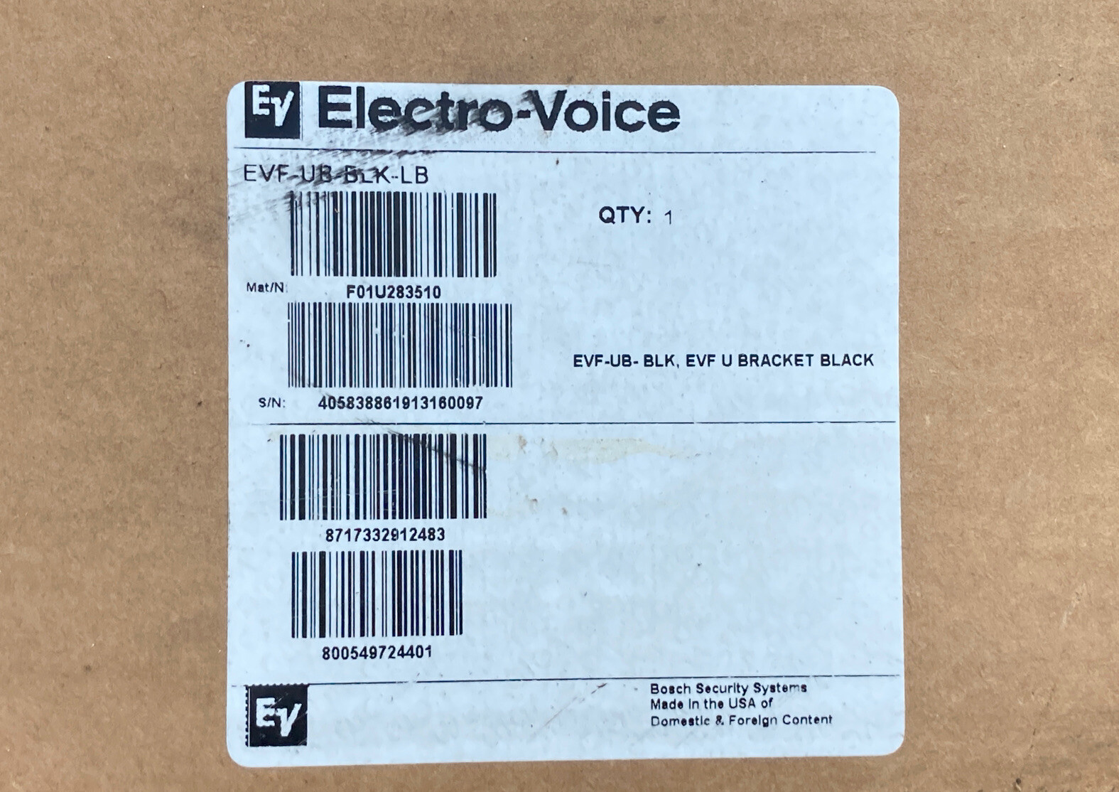 Electro-Vioce EVF Speaker Wall/Ceiling U Bracket.