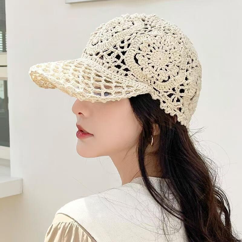 Summer Women Hollow Crochet Knitted Hat Baseball Cap Girls Peaked cap