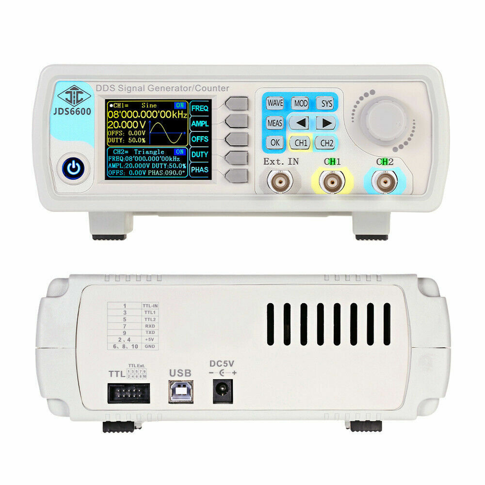 JDS6600 60MHz Signal Generator Dual Channel DDS Function Waveform 2.4" Display