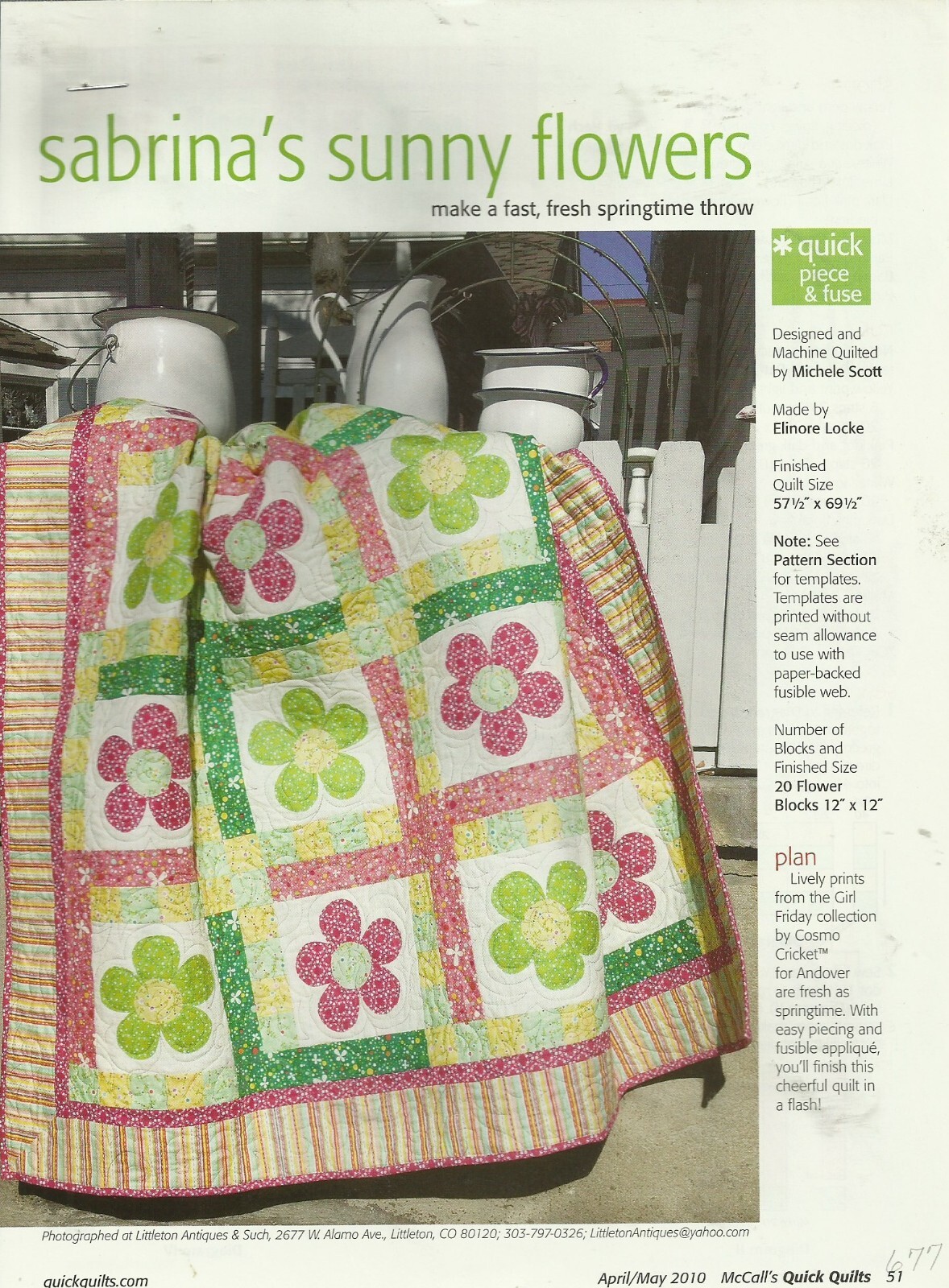 C0270   SABRINA'S SUNNY FLOWERS QUILT PATTERN/INSTRUCTIONS