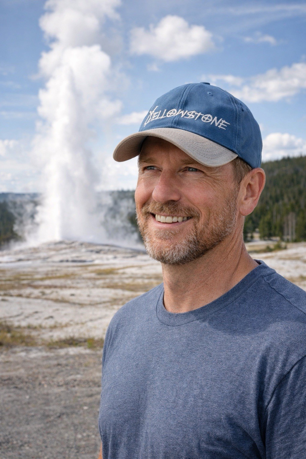 YELLOWSTONE BLUE/Tan HAT CAP Adjustable Old Faithful Snap Souvenir Travel