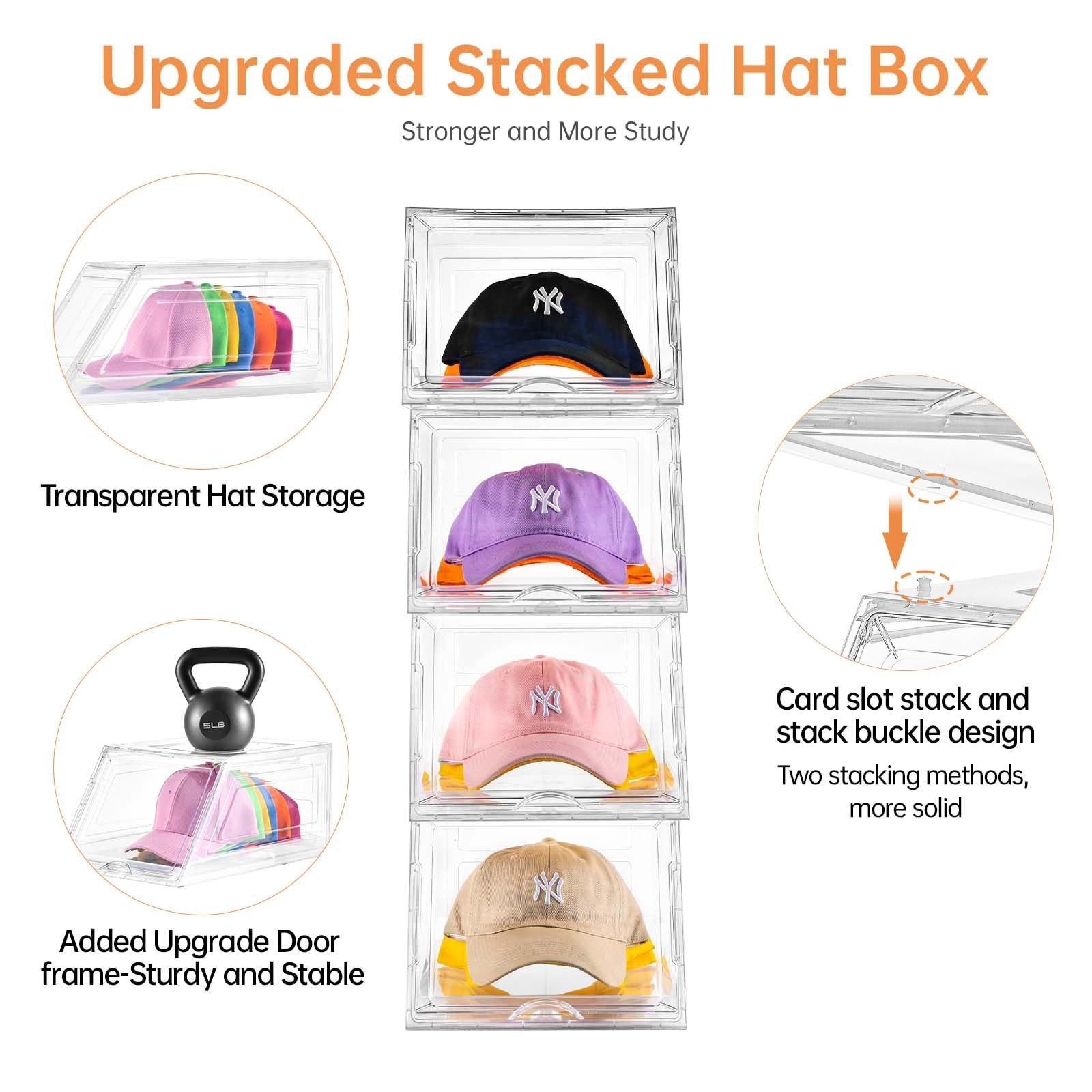 2 Pack Hat Organizer for Baseball Caps,Large Clear Cap Organizer with Drawer,Hat