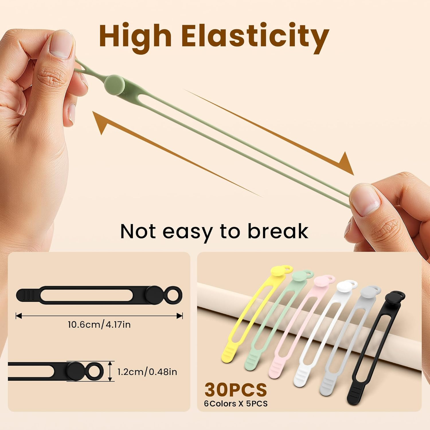 30 Pcs Silicone Cable Ties, Reusable Data Cable Organizer for Home Office | High