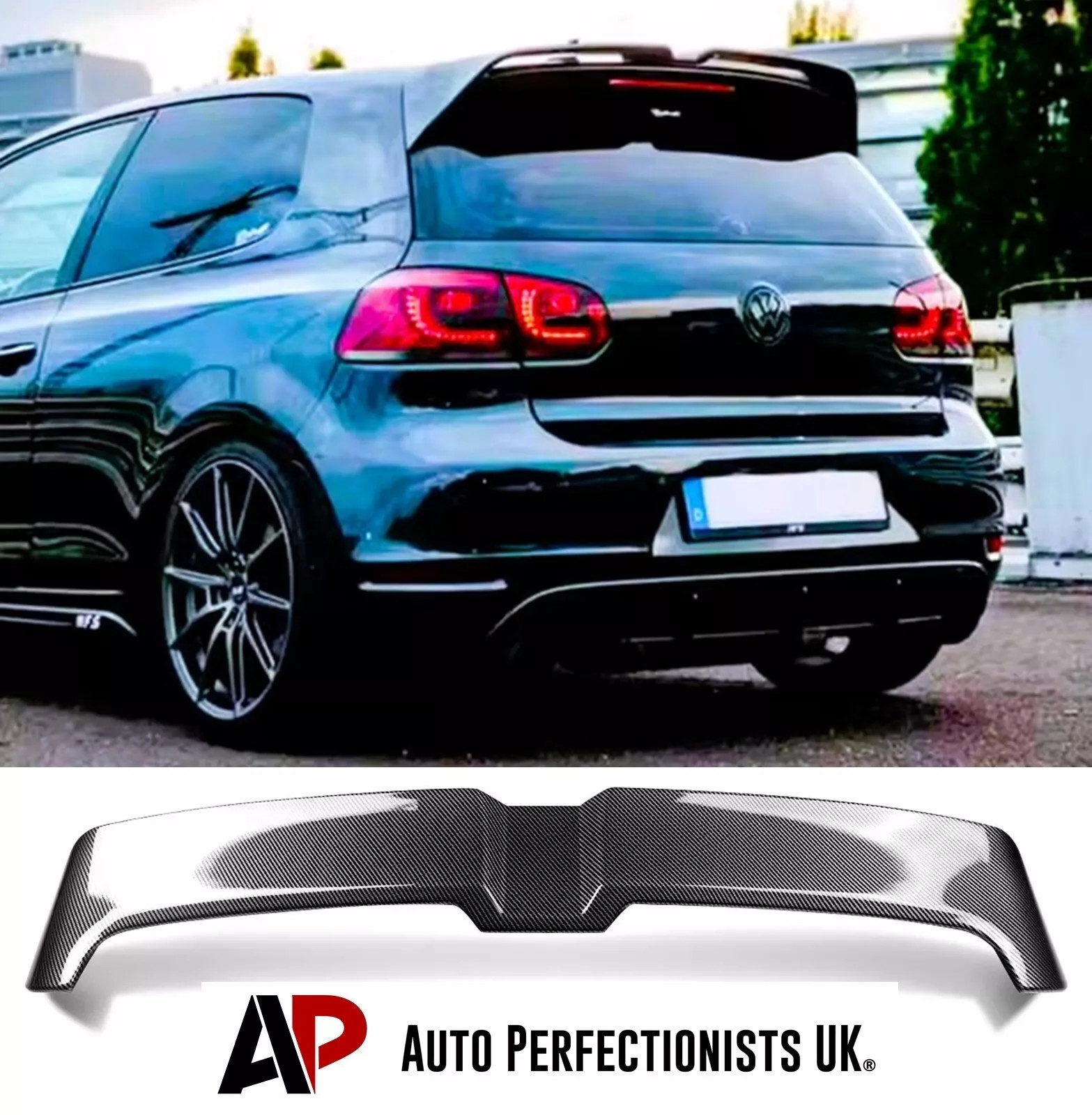 For VW Golf MK6 TSI TDI OT Style Carbon Fibre Rear Roof Spoiler Boot Wing