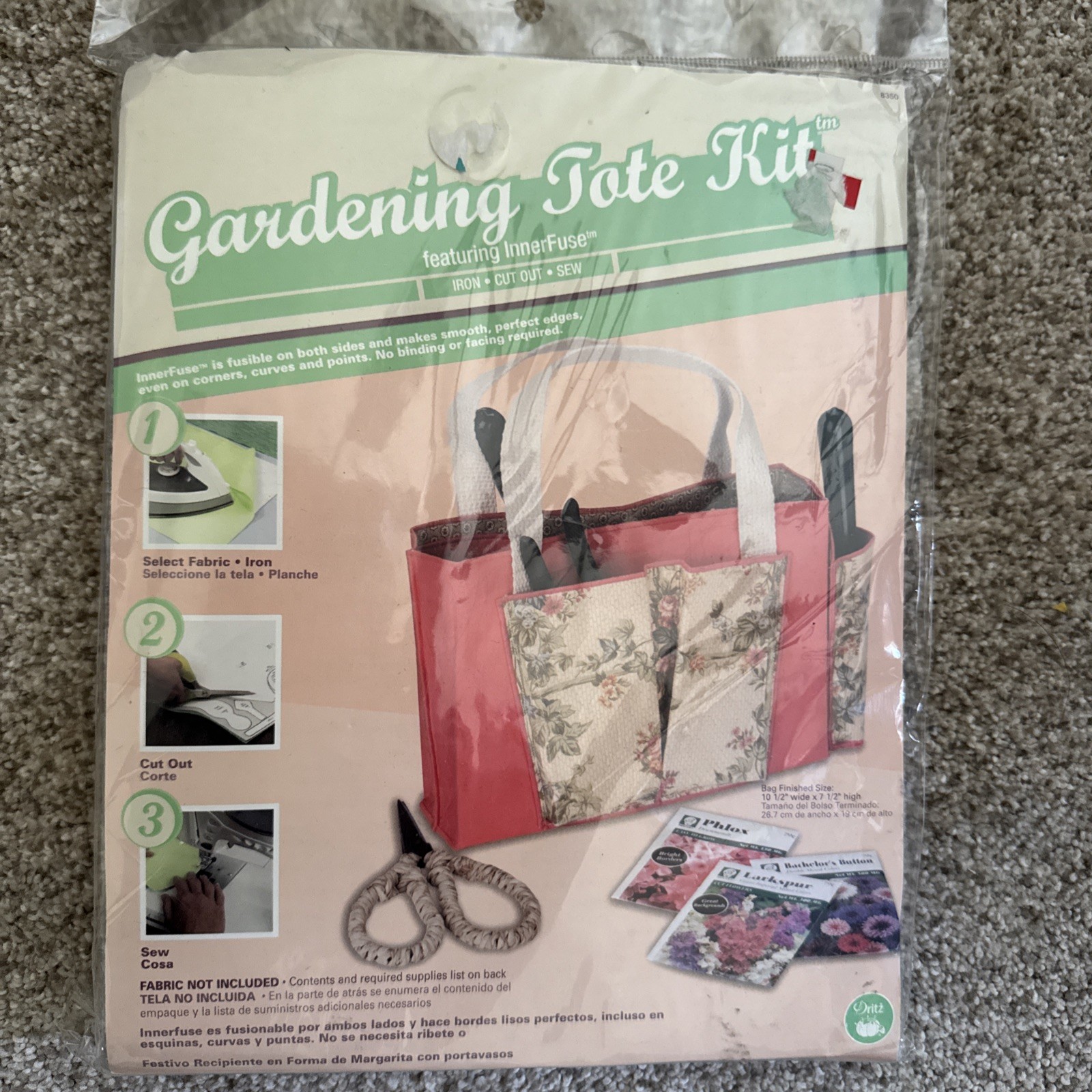 New Adorable Gardening Tote Kit Sew Iron Cut Out Pattern-Great DIY Project, Gift