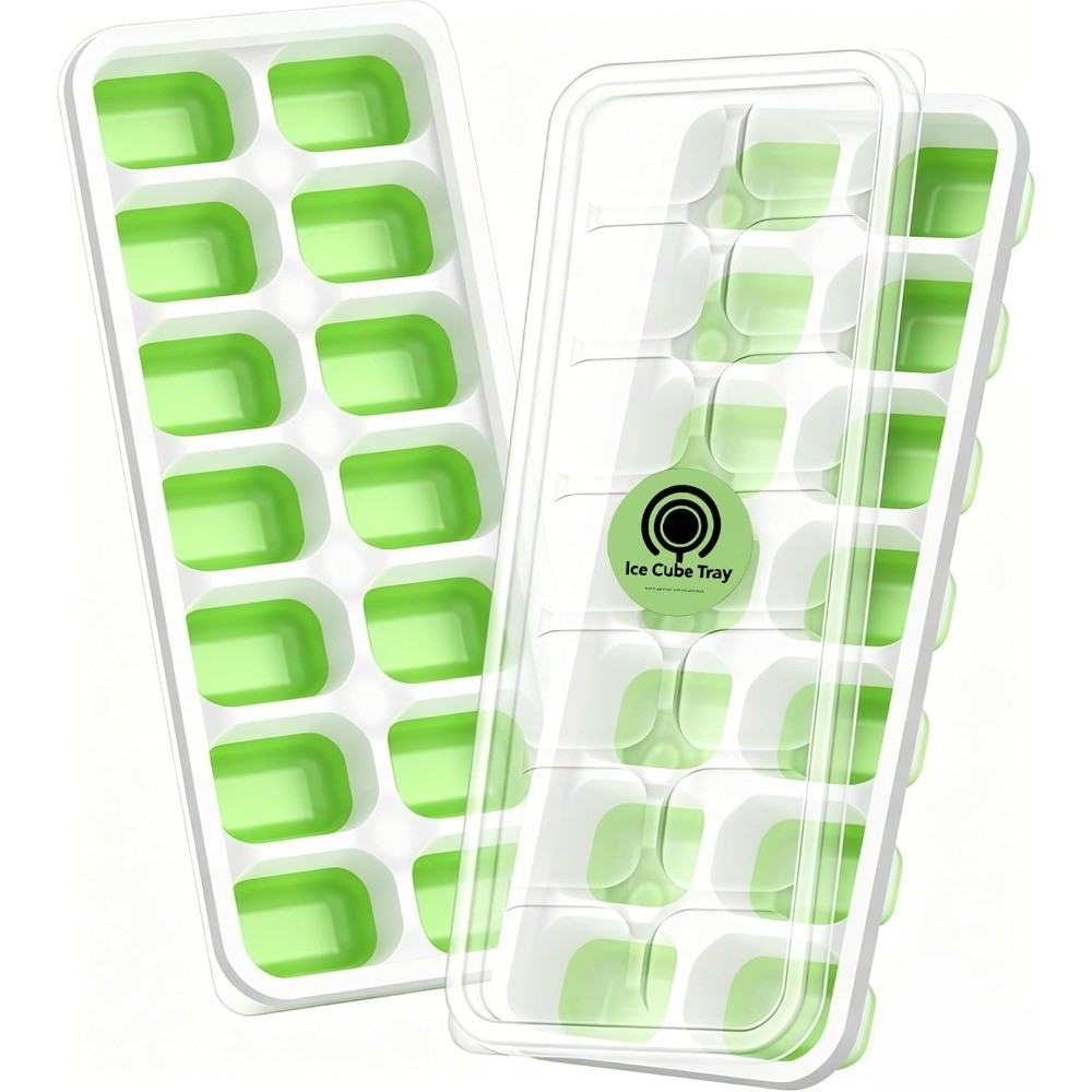 Ice Cube Tray with Lid, 2 Packs 28 Cubes Durable Stackable Ice Cube Trays for