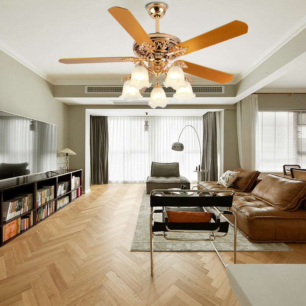 52" Chandelier Ceiling Fan Light w/ Remote Control 5 Blades Fan Home LED Lamp