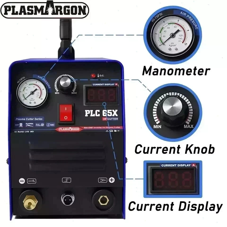 PLC65X 110V/220V 65A Plasma Cutter Machine Pilot Arc IGBT Inverter LED Display