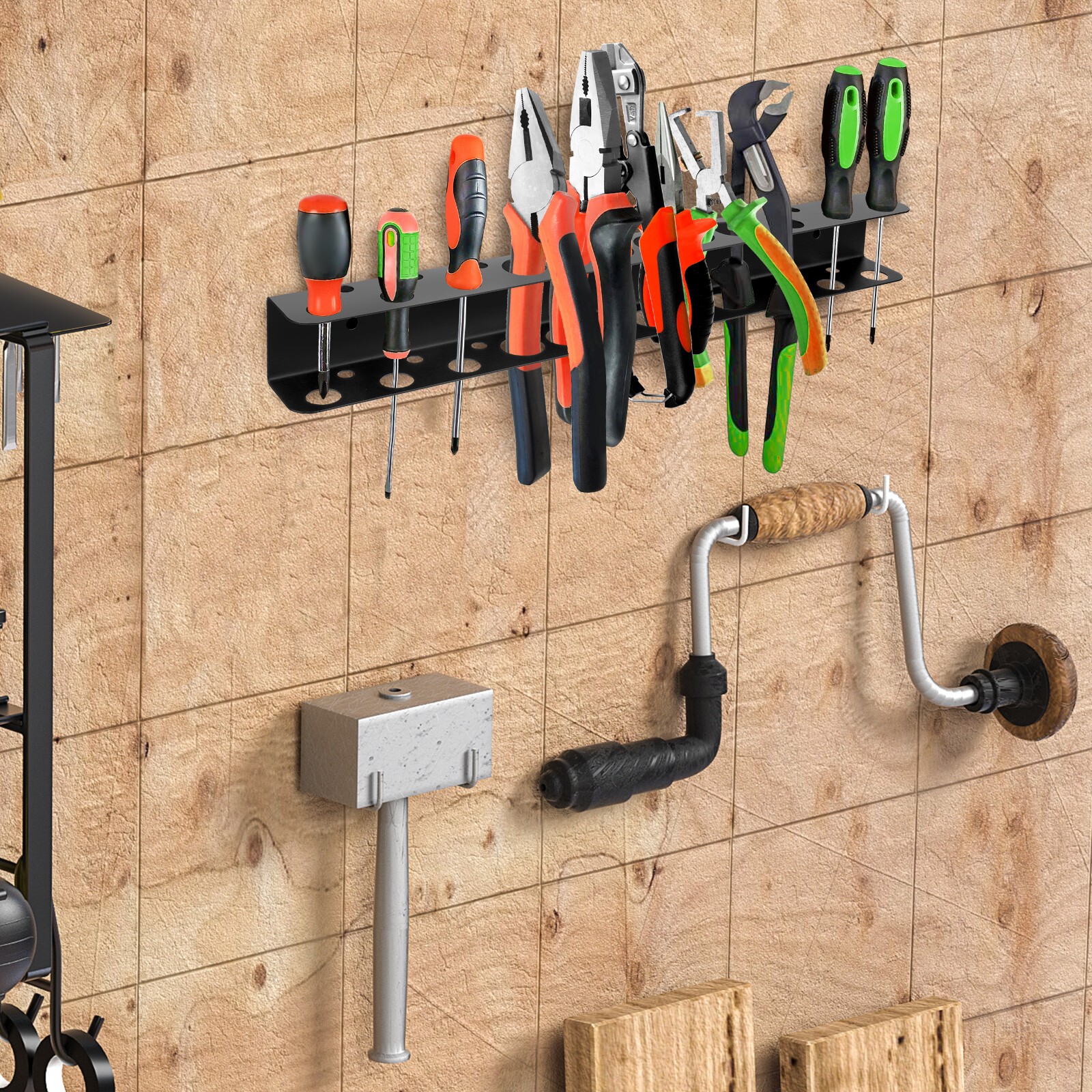 2xGarage Wall Mount Tool Storage Rack Screwdriver Organizer Hanging Holder Shelf