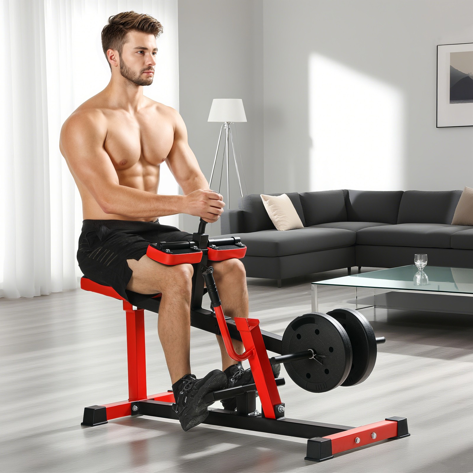 Seated Calf Leg Extension Machine, 440lbs Capacity, Adjustable, Olympic Posts