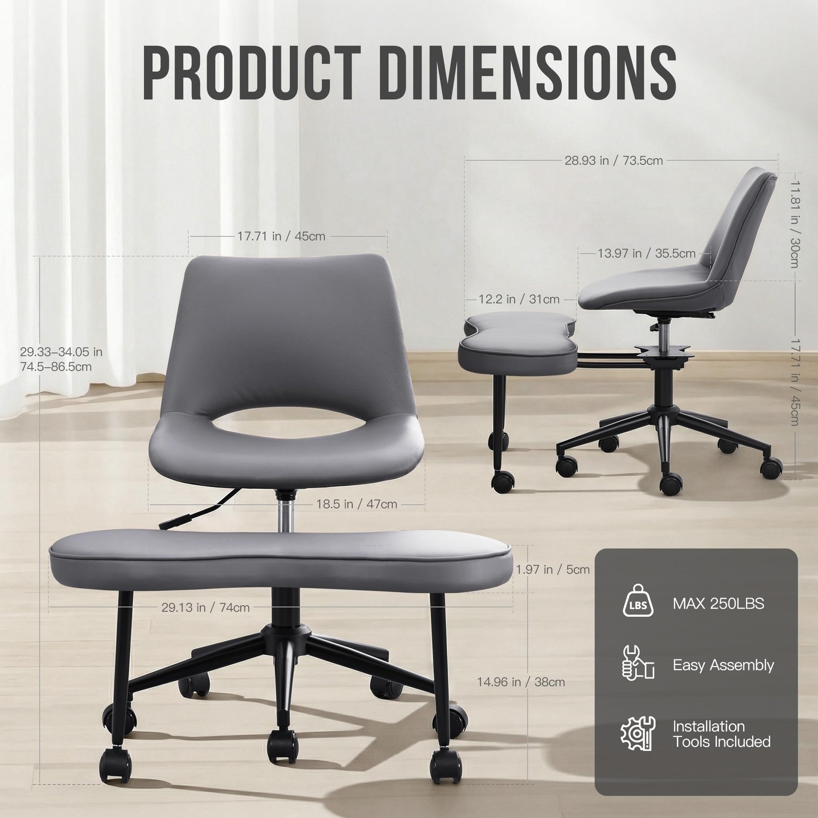Ergonomic Cross Legged Office Chair with Wheels, 360° Swivel ADHD Chairs for ...