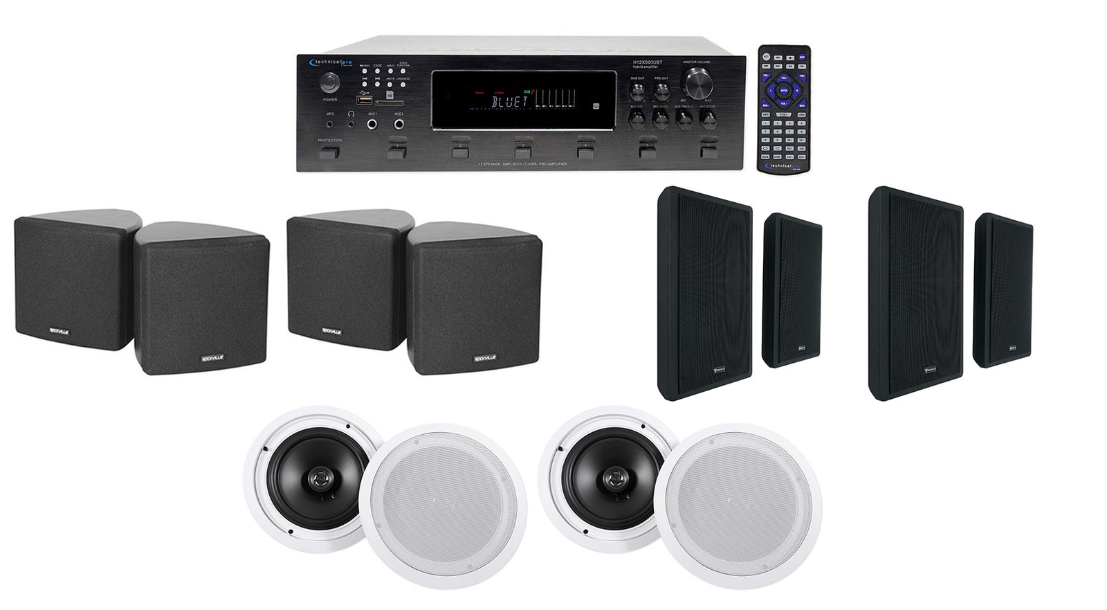 Technical Pro H12X500UBT 6-Zone Home Theater Receiver+Cube+Wall+Ceiling Speakers