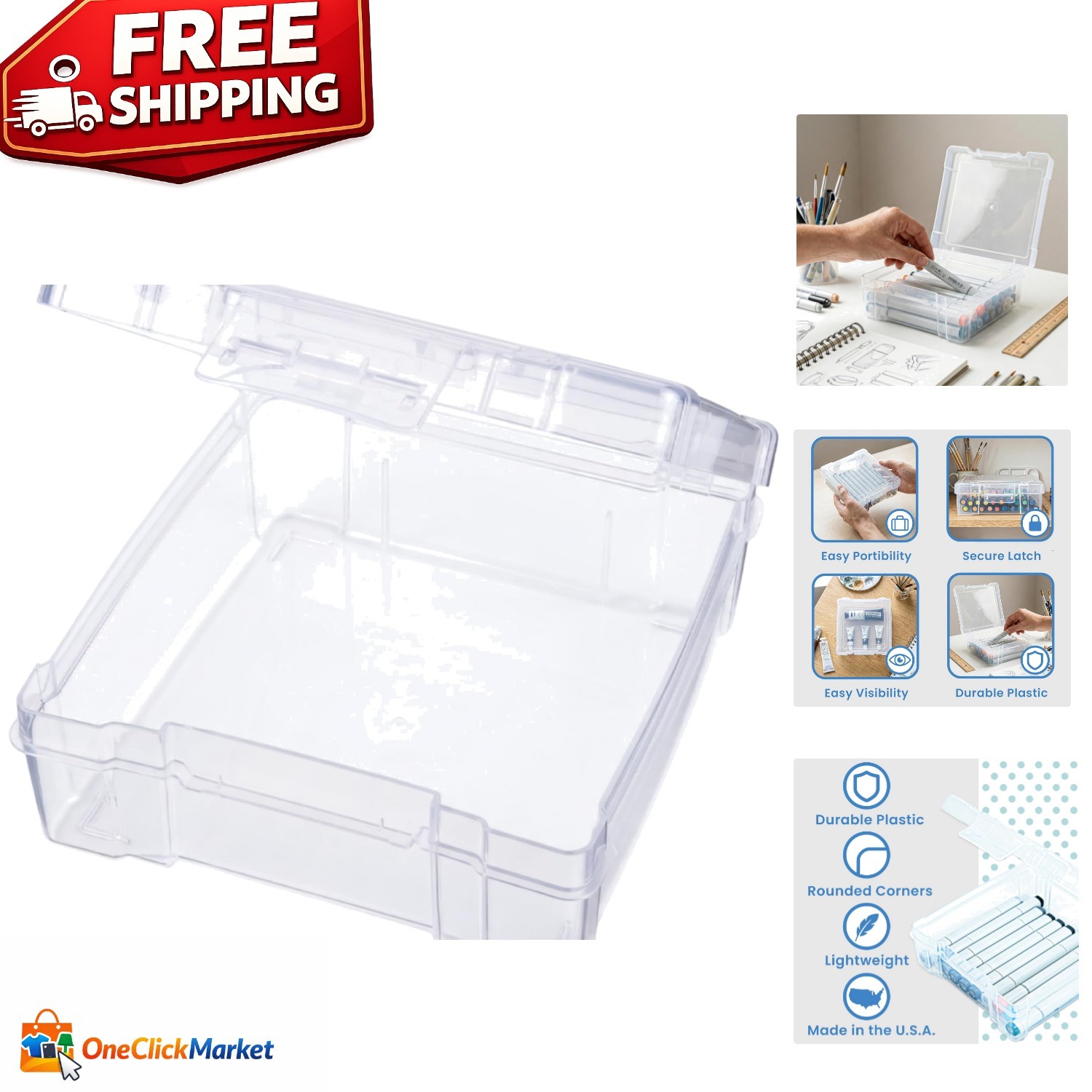 Effortless Organization: ClearView 6" x 6" Stackable Art Supply Storage Box