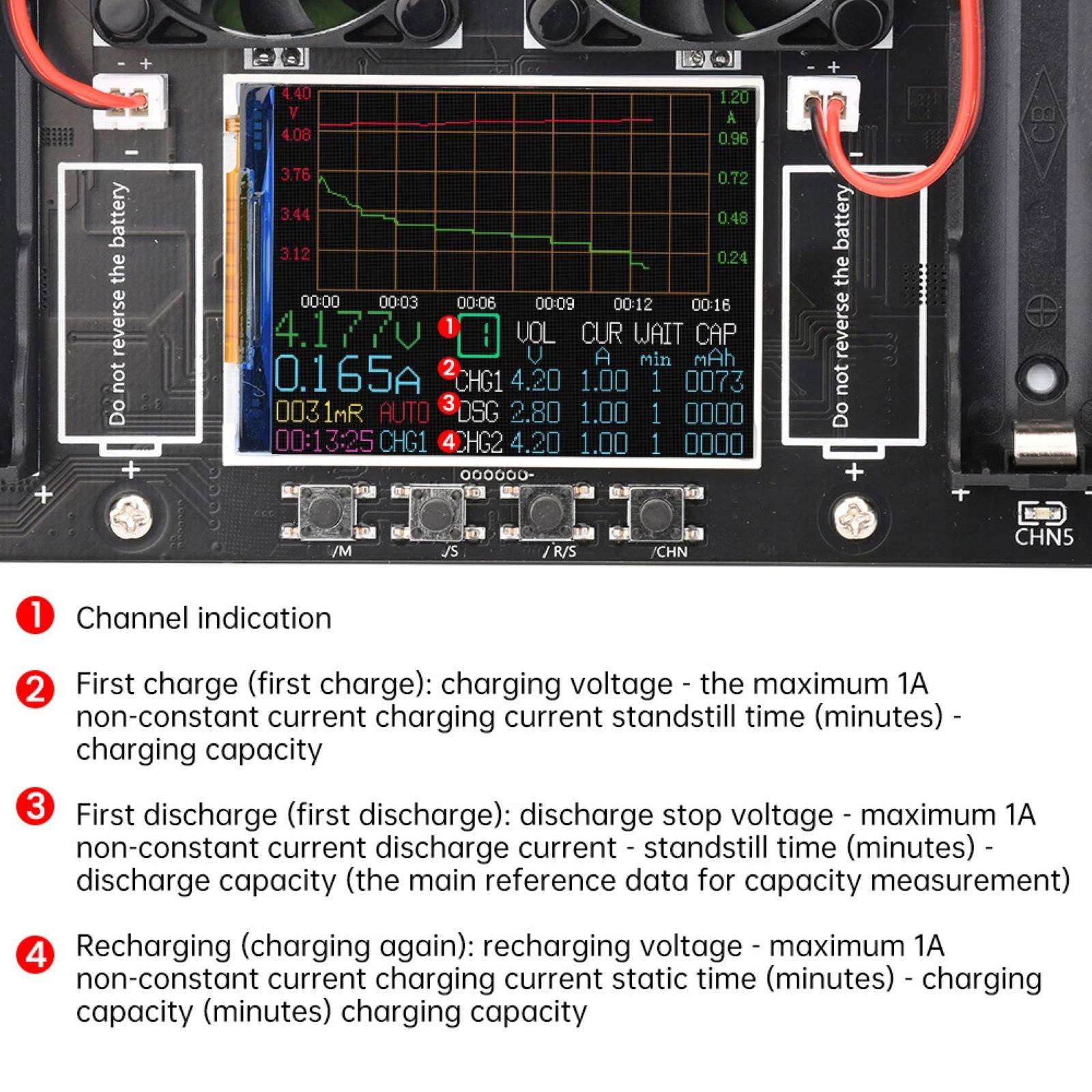 8CH 2.4in LCD Screen Internal Resistance Tester Charging Discharging DC
