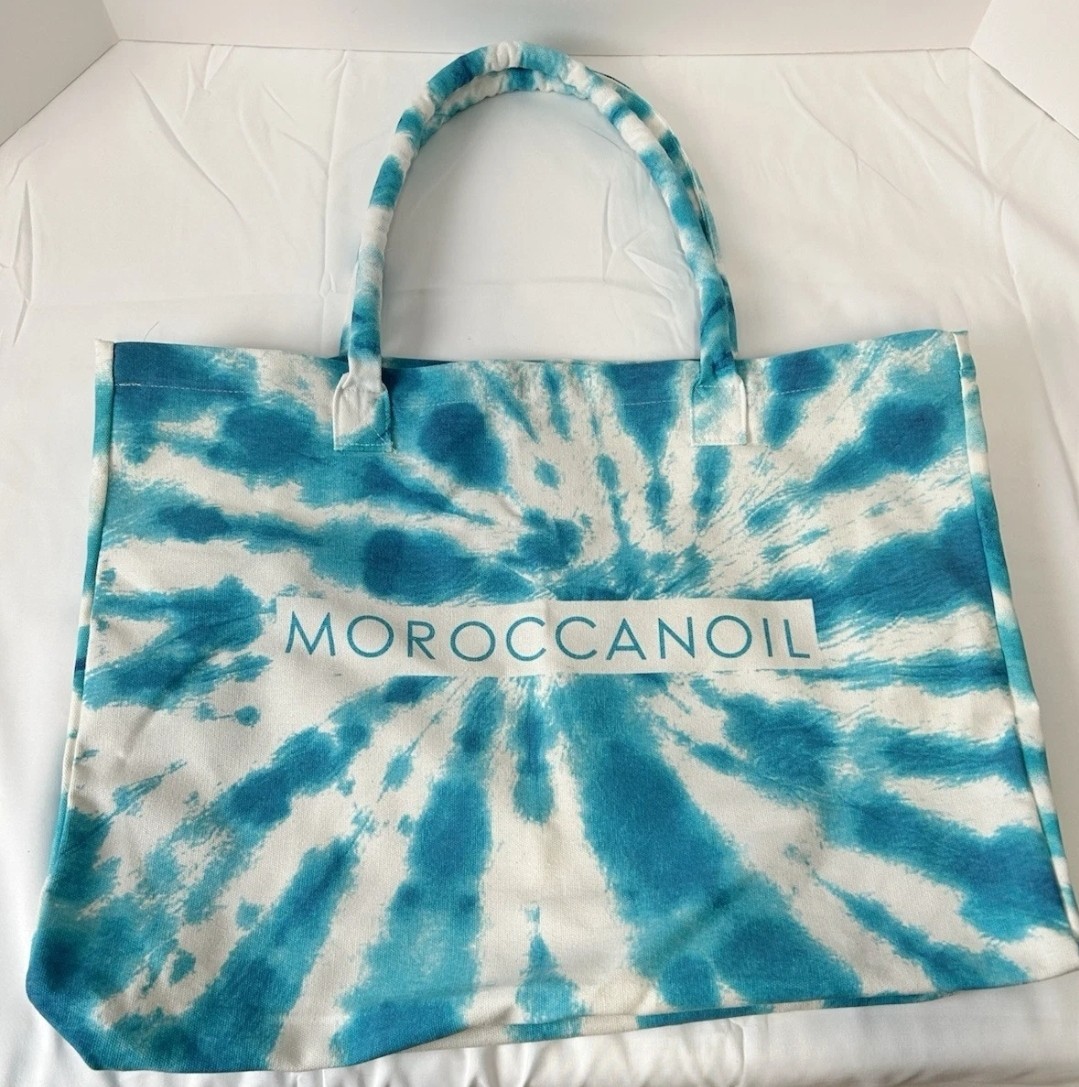 Moroccan Oil Tie Dye Extra Large Beach Canvas Tote Bag - Turquoise & White - New