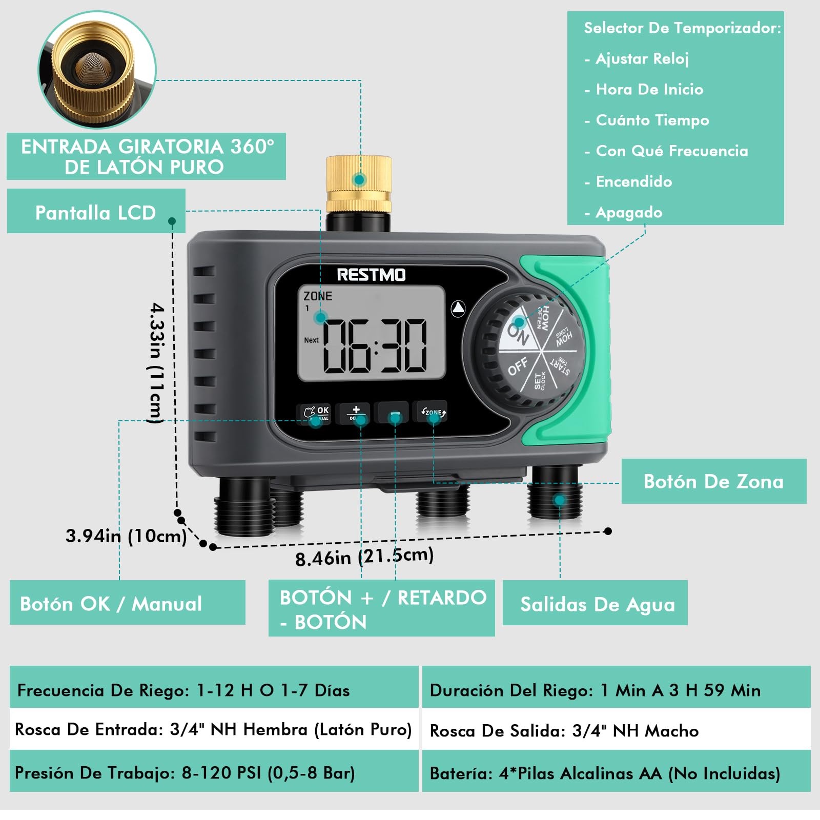 4Zone Sprinkler Timer, Programmable Water Timer for Garden Hose