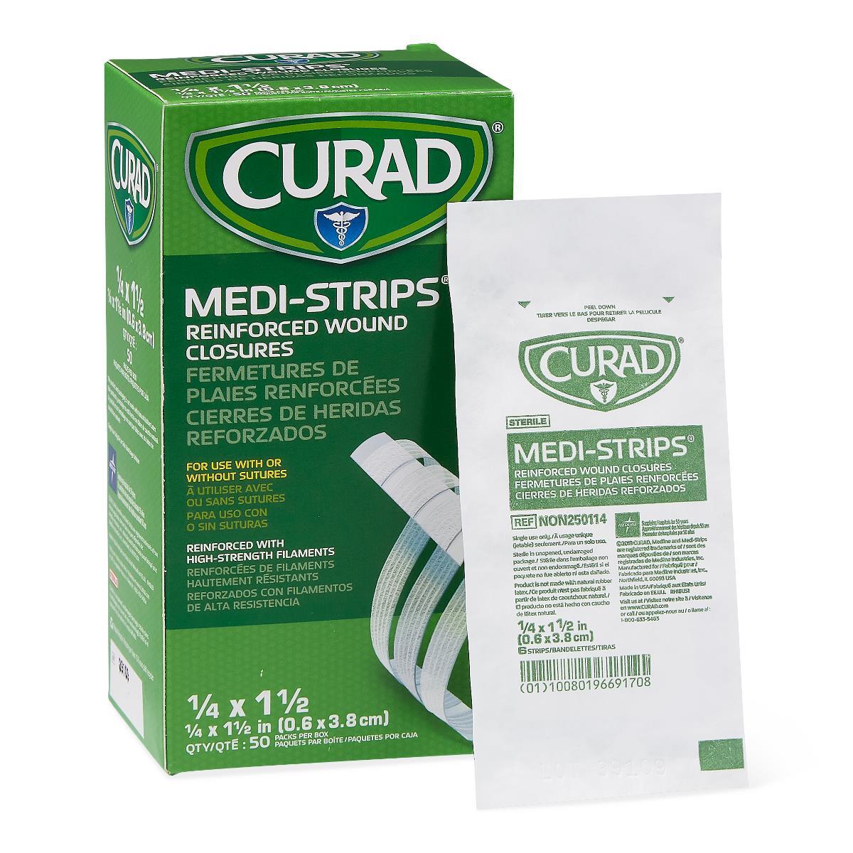 CURAD Sterile Medi-Strip Wound Closure, 1/4" x 1-1/2", Pack of 6