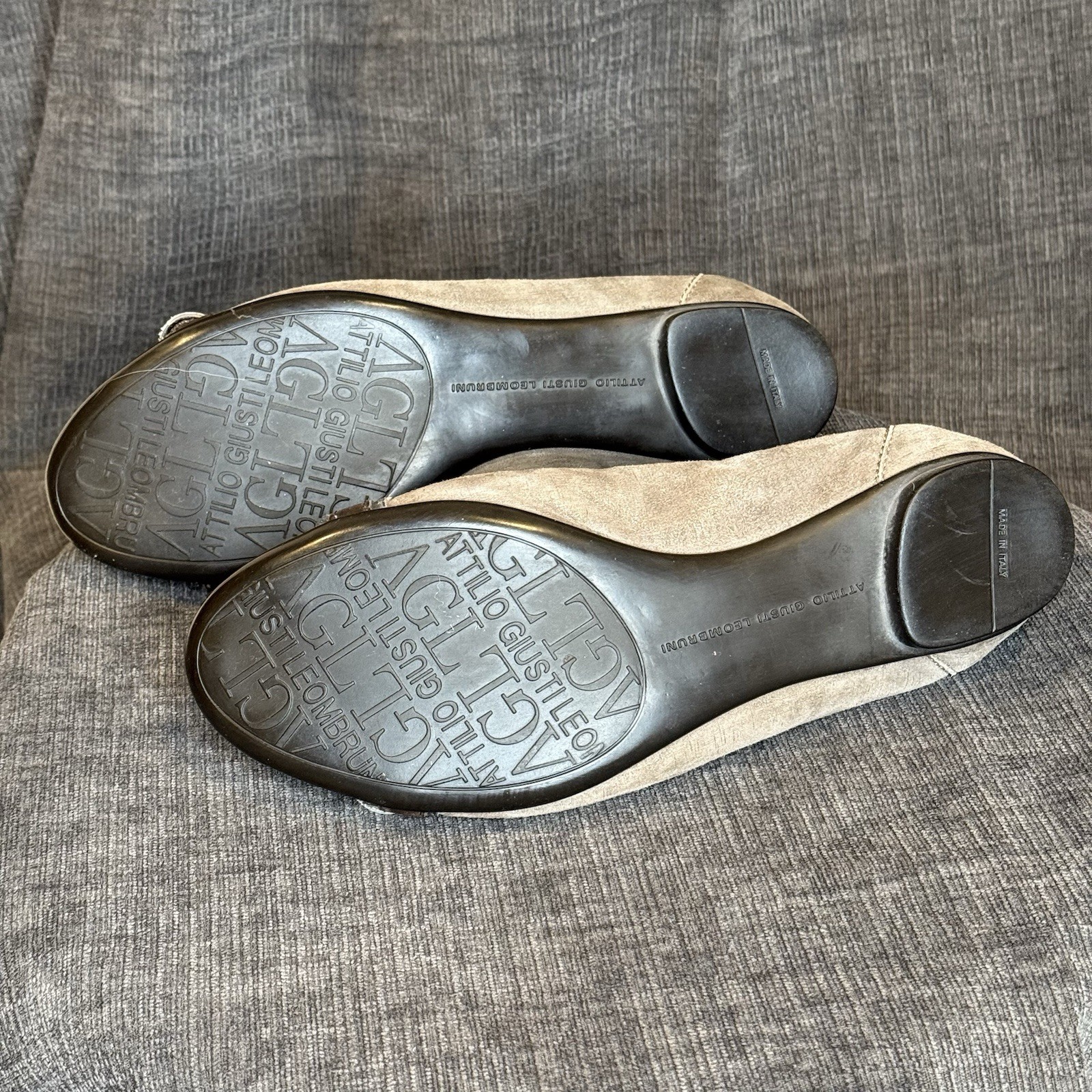 AGL Italy Taupe Leather w/ Relief Cap Toe Ballet Flats Women Sz 7.5 US VGUC