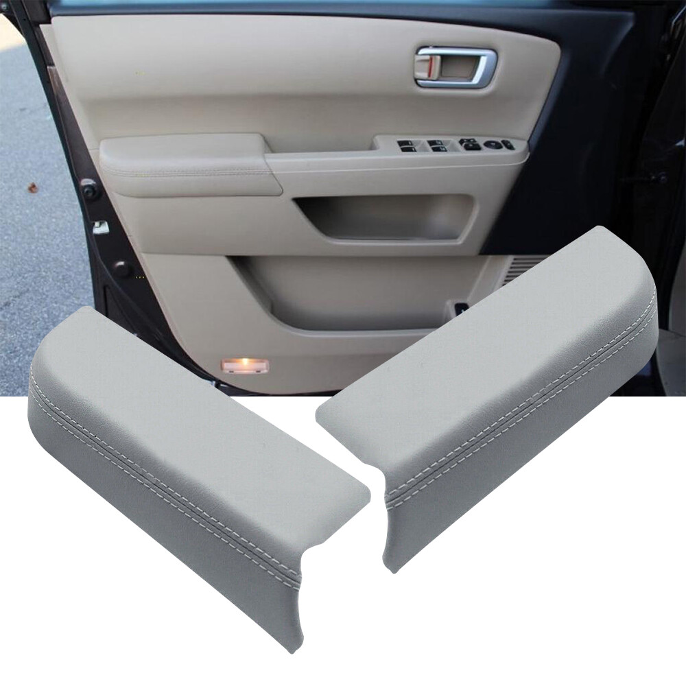 Fits 2009-2015 Honda Pilot Front Door Panels Leather Armrest Cover Skin Gray