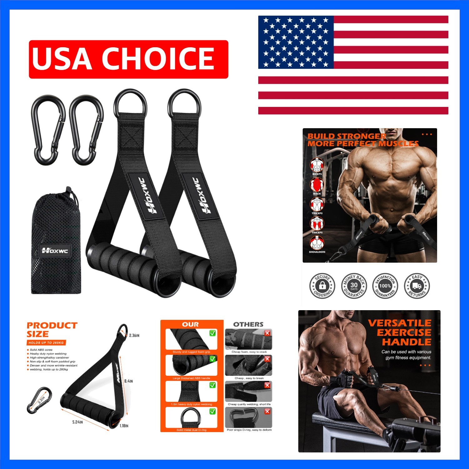 Cable Handles Gym Equipment, Heavy Duty Resistance Band Handles, Replacement ...